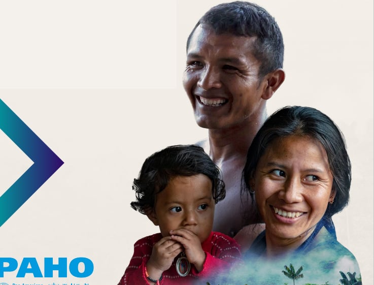 smiling man, woman and child extracted from the cover of the publication