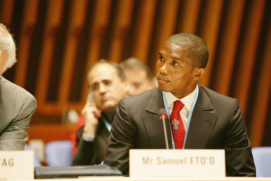 Samuel Etoo at the Global Partners’ Meeting on Neglected Tropical Diseases was held at WHO headquarters in Geneva, Switzerland, on 19–20 April 2007