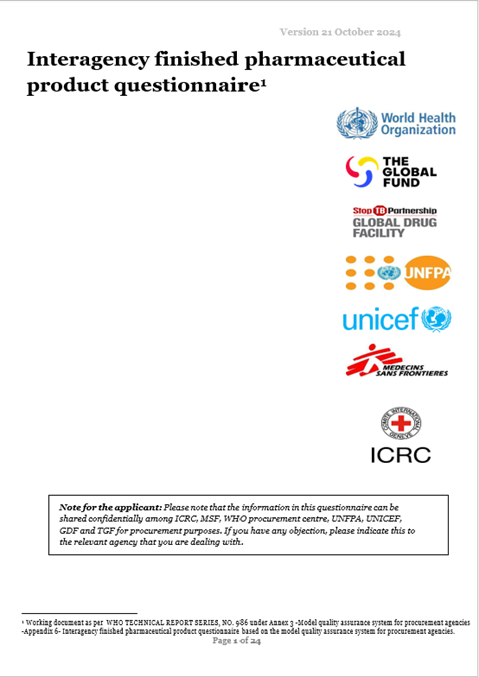 Updated Interagency finish pharmaceutical product questionnaire (10/2024)