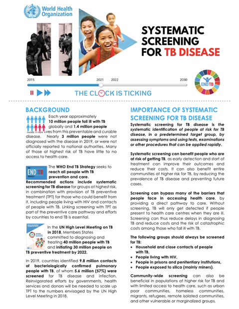 Systematic screening for TB disease